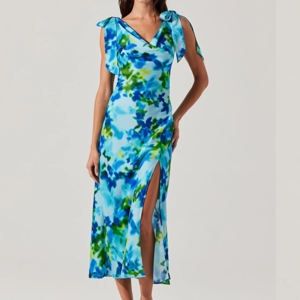 ASTR Allexina Satin Cowl Neck Midi Dress